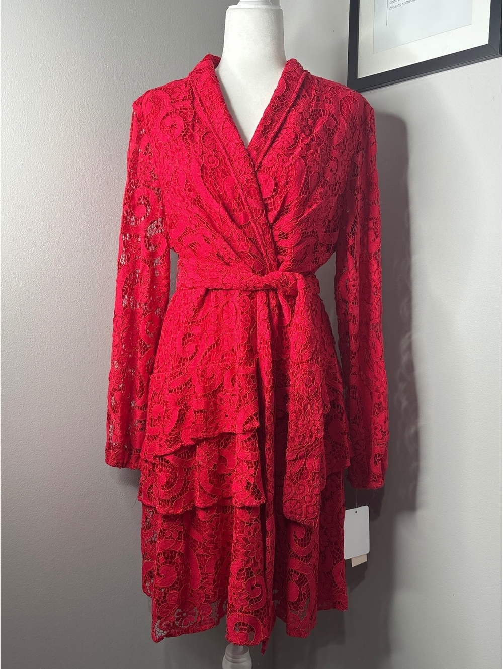 Nanette Lepore Jester Red Lace Wrap Dress Size 14